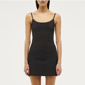 P.E NATION Actualise Ribbed Mini Dress in Washed Black, S NWT